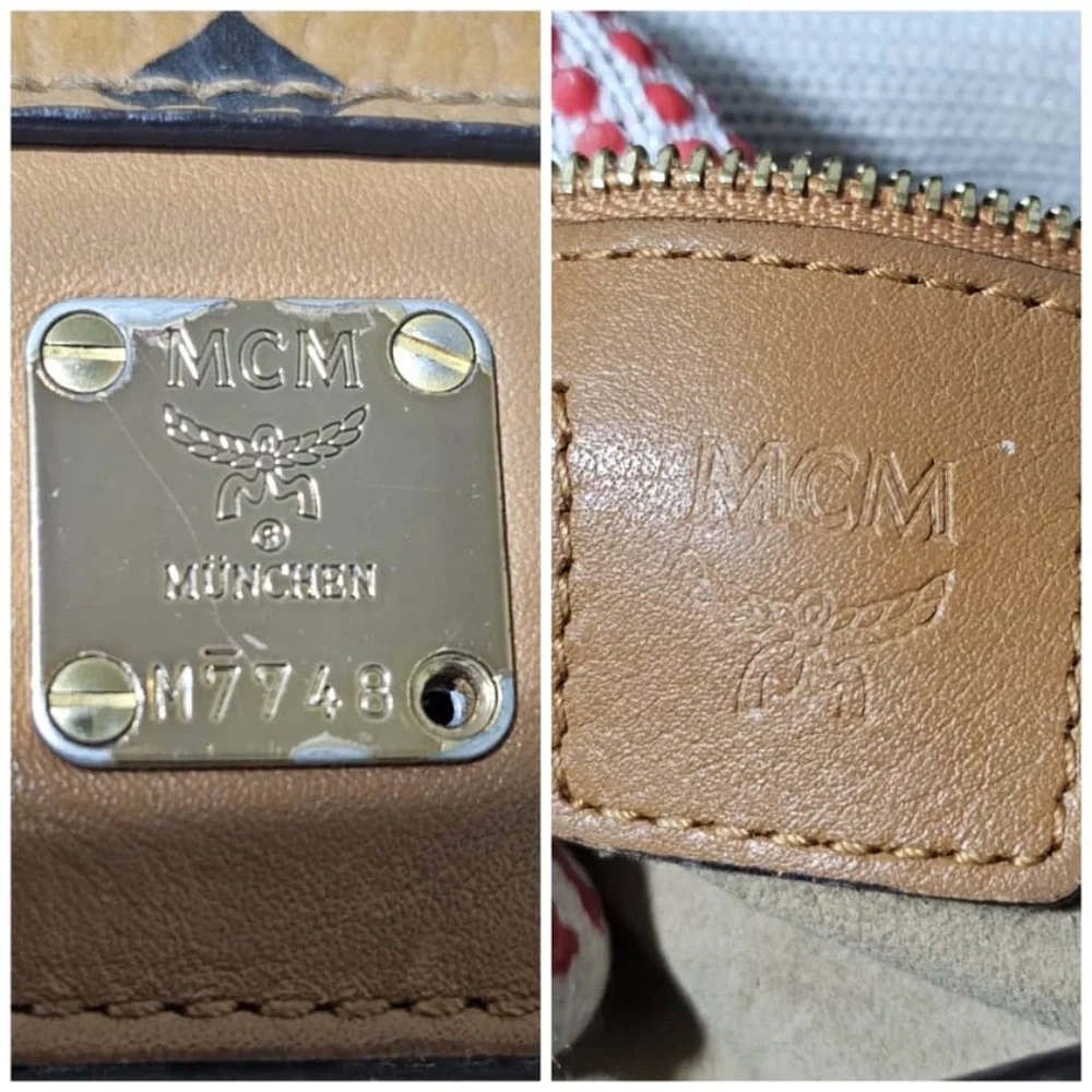 Authentic MCM Visetos Studded Crossbody Flap Messenger Cognac